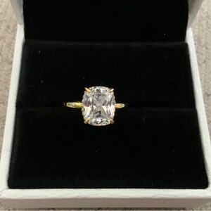 4CT Cushion Cut CZ Solitaire YG Over Sterling NIB